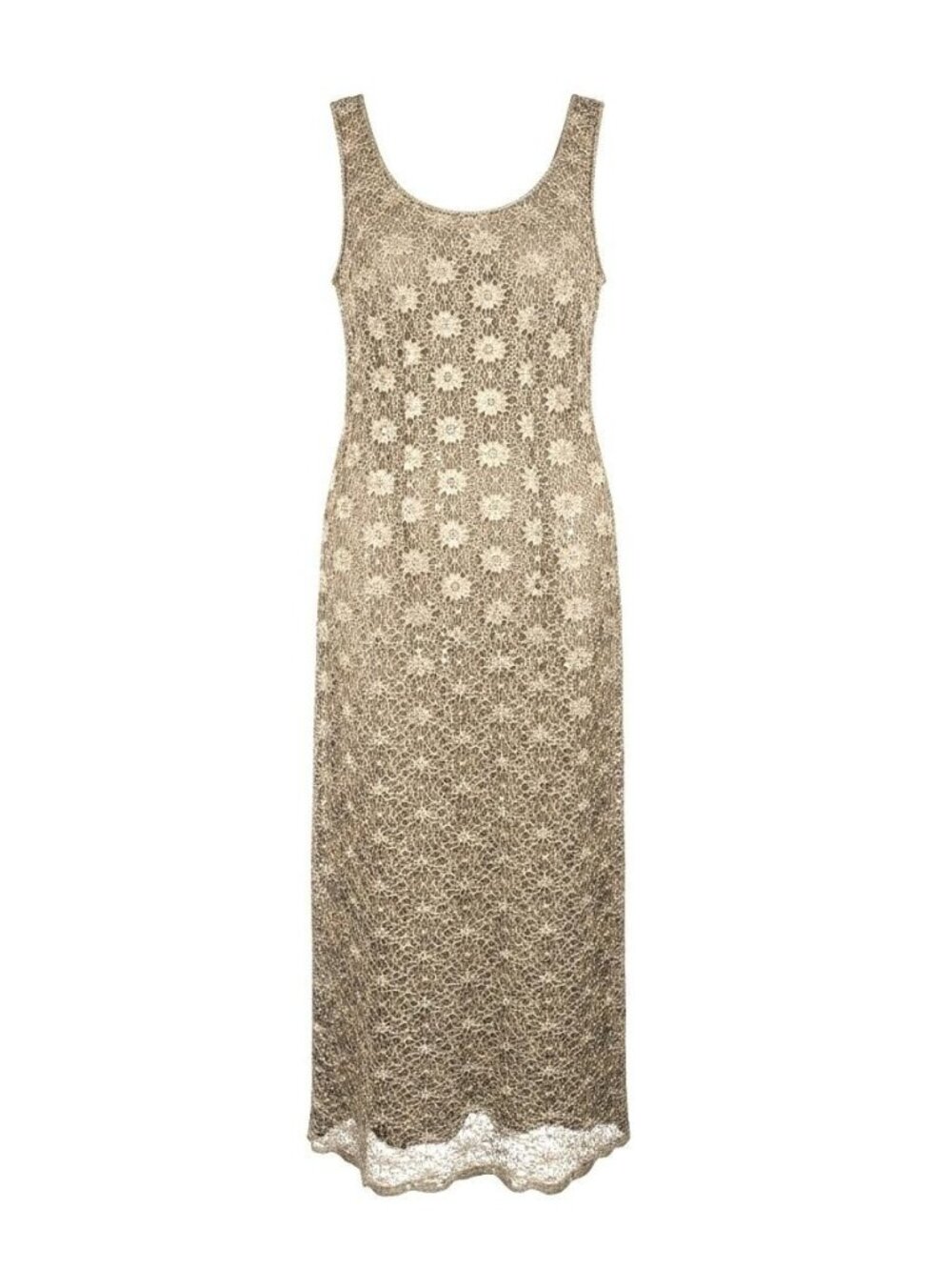 R&M Richards Floral Lace Sequin Formal Dress Womens 8 Champagne Sleeveless Maxi